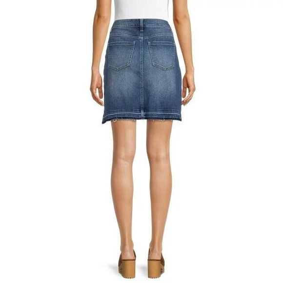 New Time and Tru 18 Denim Jean Stretch Skirt Factory Distressing - Picture 4 of 11
